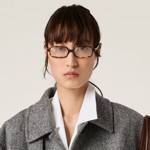 NEW Miu Miu MU11ZS 14L08N REGARD Havana Honey Rectangle Unisex Sunglasses